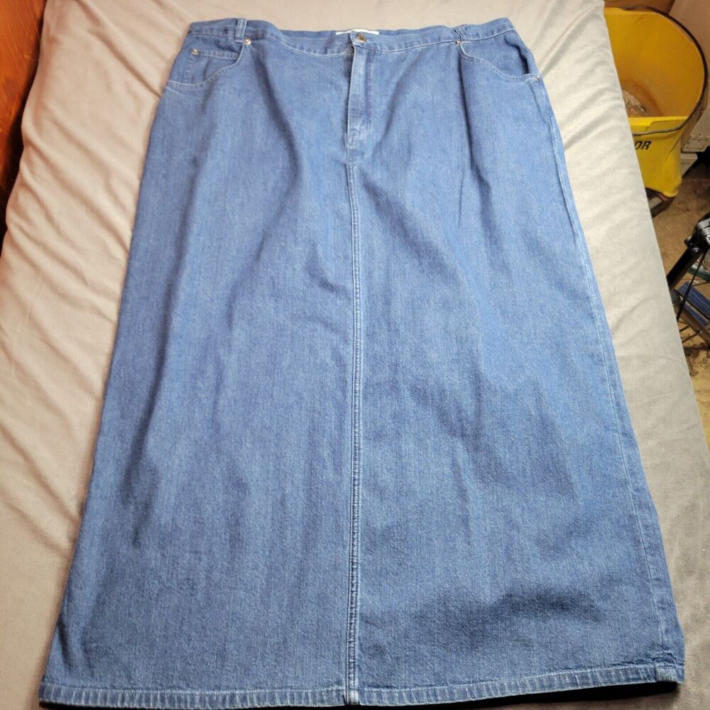 Orvis Maxi Skirt Womens Plus Size 10 Blue‎ Denim Long Lined Pure Cotton Comfort